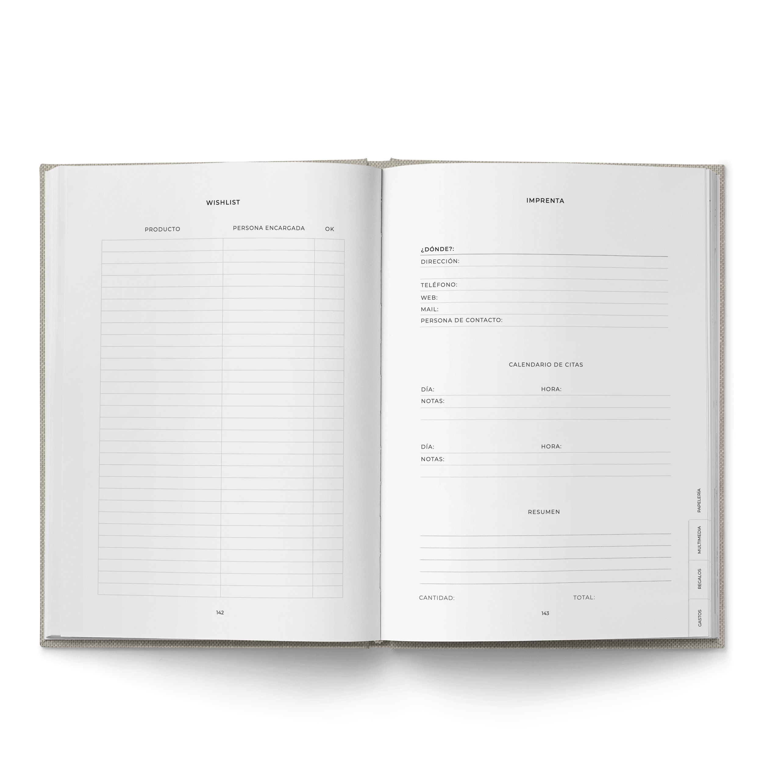 AGENDA DE BODA LETRAS BLANCAS