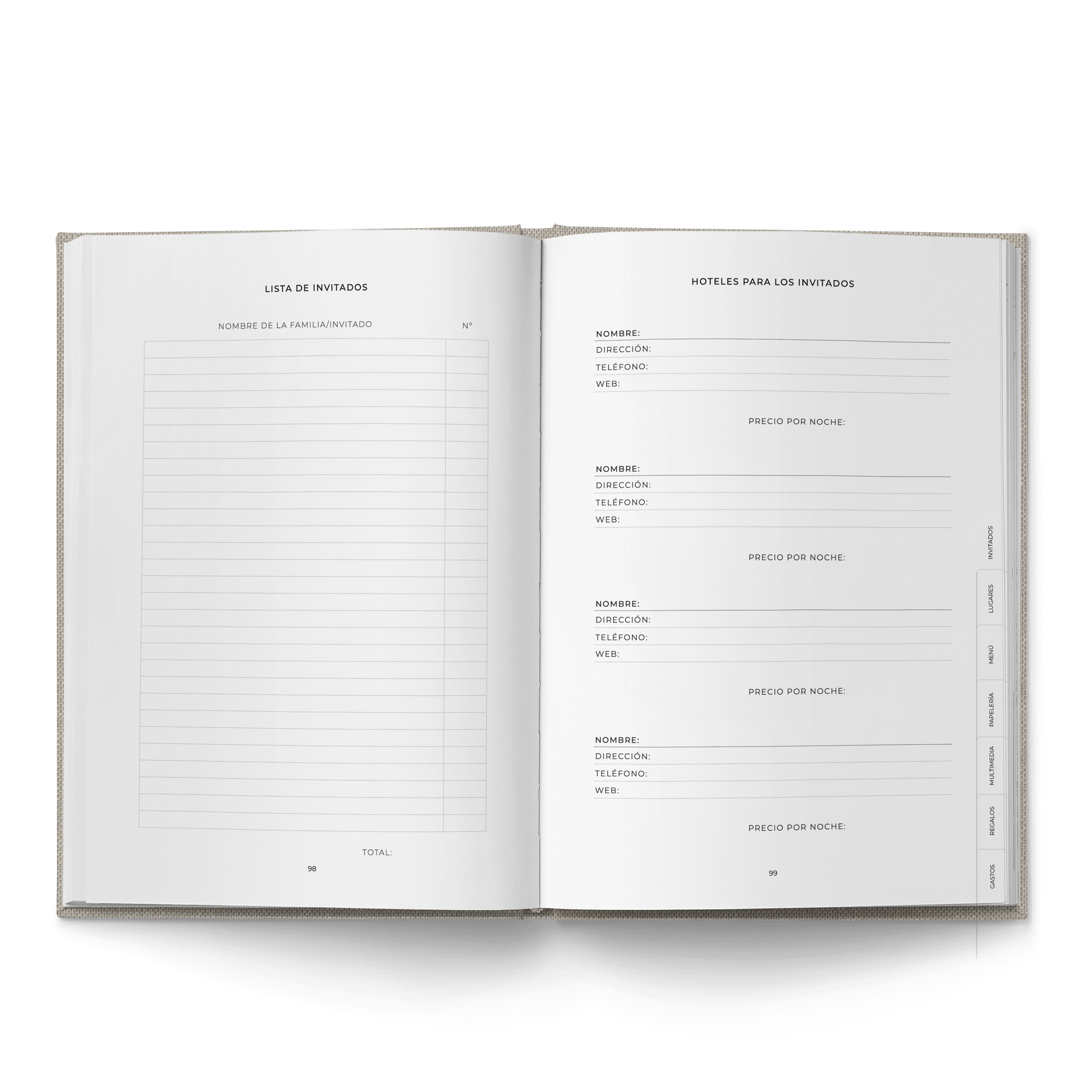AGENDA DE BODA LETRAS BLANCAS