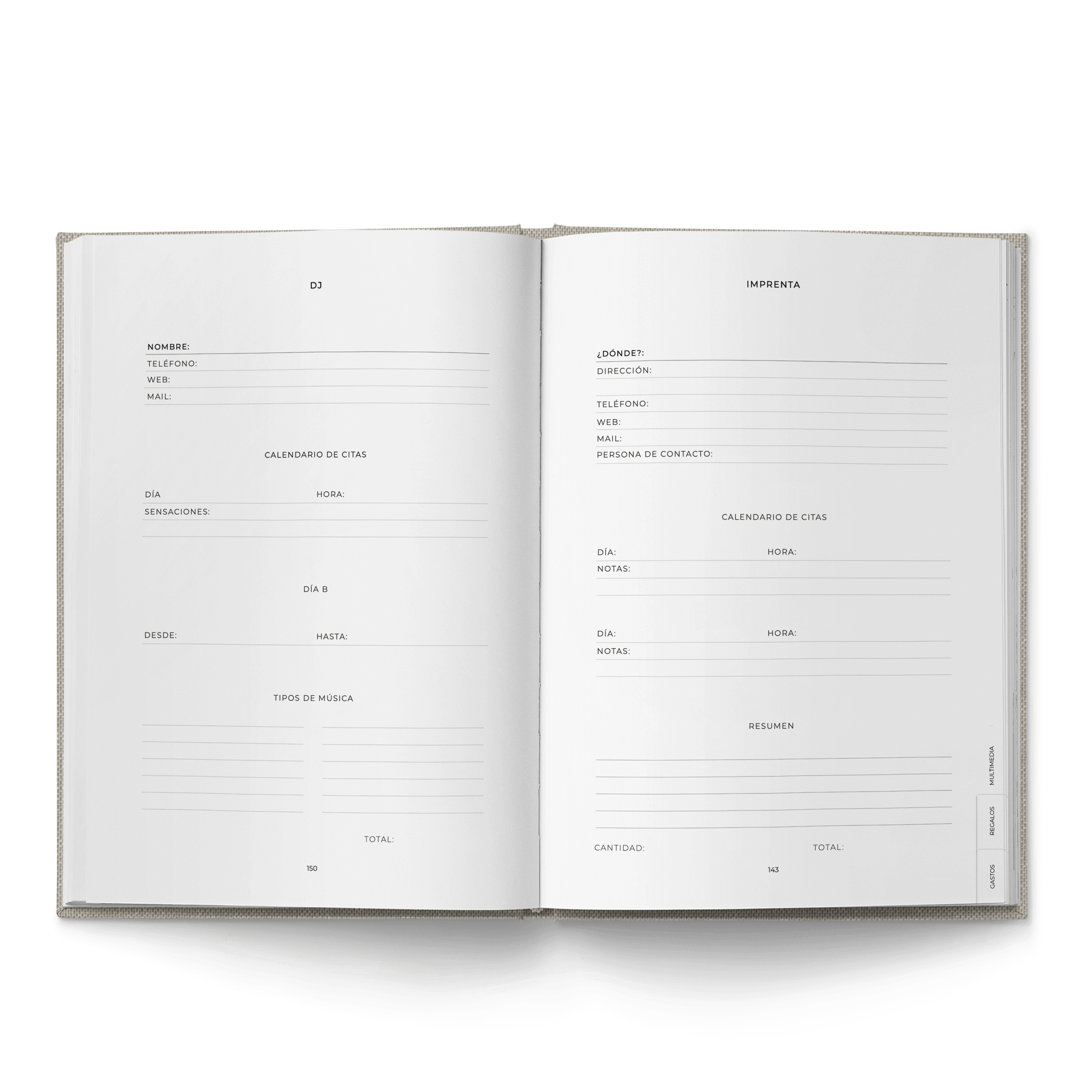 AGENDA DE BODA LETRAS BLANCAS